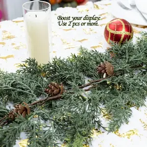Artificial Cedar Garland 72" with artificial pine cones - Decorative Plant for Home Party Wedding DIY Real Touch Pine Garlands Decorative Greenery Fruit Winter Theme Rustic Style