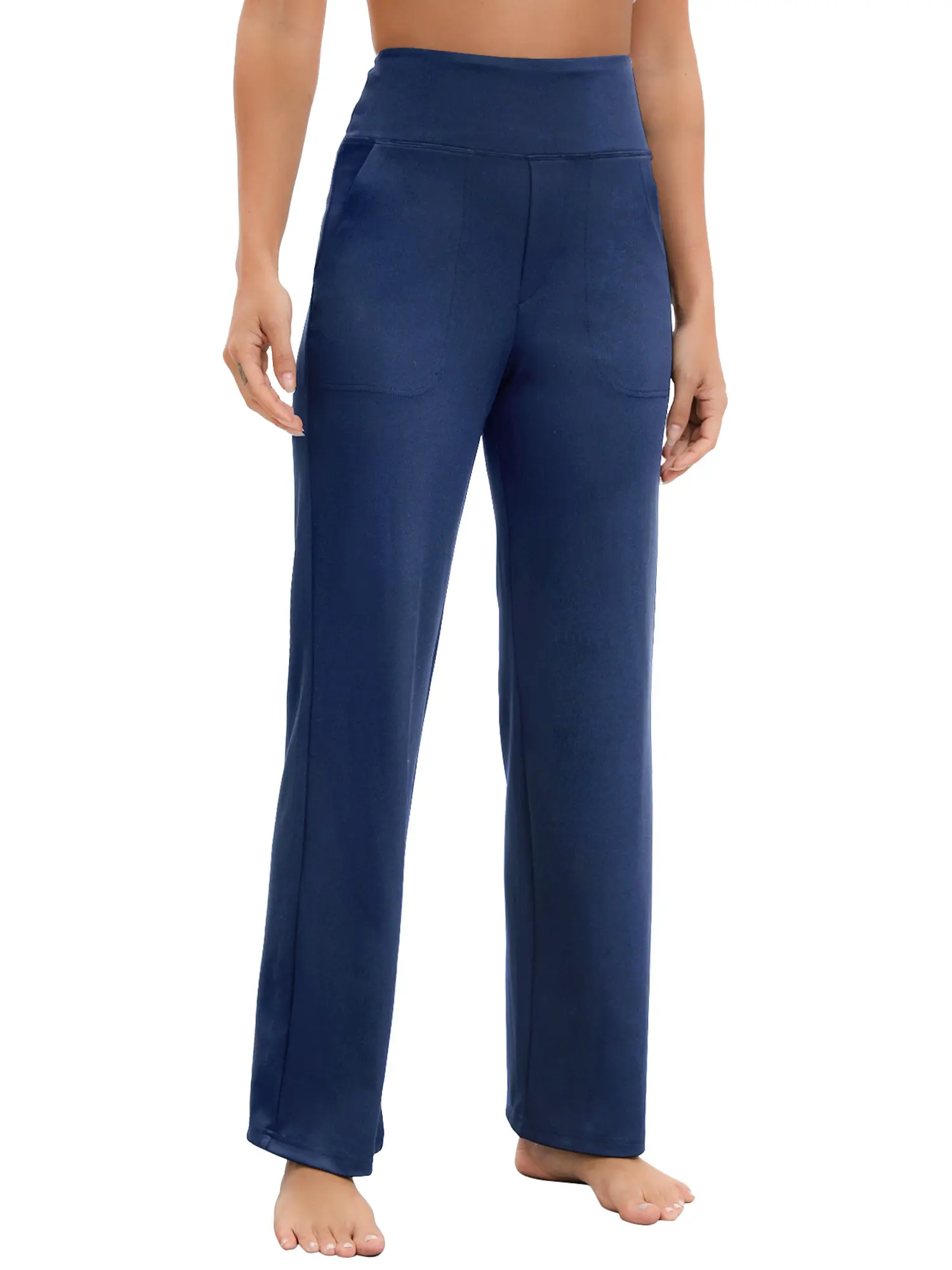 Women's yoga pants, wide-leg pants, pants with pockets and high-waisted elastic dress, casual sportswear pants