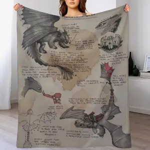 Soft Flannel Throw Blanket for Couch Bed Sofa, Warm Cozy Fleece Blanket for Living Room Office Camping, Cute Dragon Pattern Home Decor Bedding