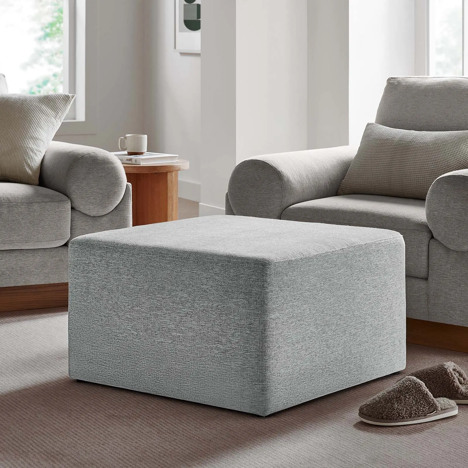 Modway Callum Large 28" Square Upholstered Ottoman - Woven Heathered Fabric, Foam-Filled, Multifunctional Stool, Coffee Table Alternative, Living Room Furniture, Fully Assembled, 506 lbs Capacity, Non-Marking Glides