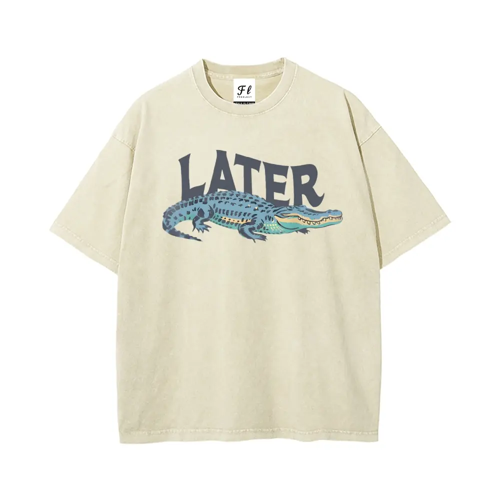 Men's Vintage Streetwear T-Shirt with Alligator Graphic Print, Unisex Oversized Baggy Fit in Soft Washed Cotton, Top
