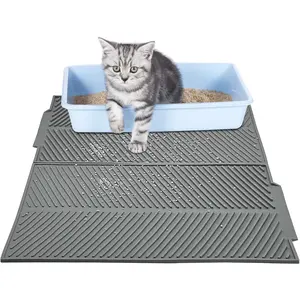 2 PCS Silicone Cat Litter Mat Litter Trapping Mat, 17'' x 13'' Washable Kitty Litter Pads for Floor Less Waste No Slip Cat Litter Catcher Pet Trapping Litter Rug for Indoor Cats Easy Clean