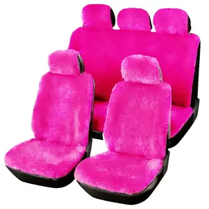 9-Piece High-End Fashion Long Plush Car Seat Cover Set: Plush Material, Universal Fit, Suitable for Most Car Models, Winter Long Plush Five-Seat Seat Covers, Bright Colors, Soft Plush, Cute Plush Car Seat Covers for Women and Girls, Car Seat Decorative