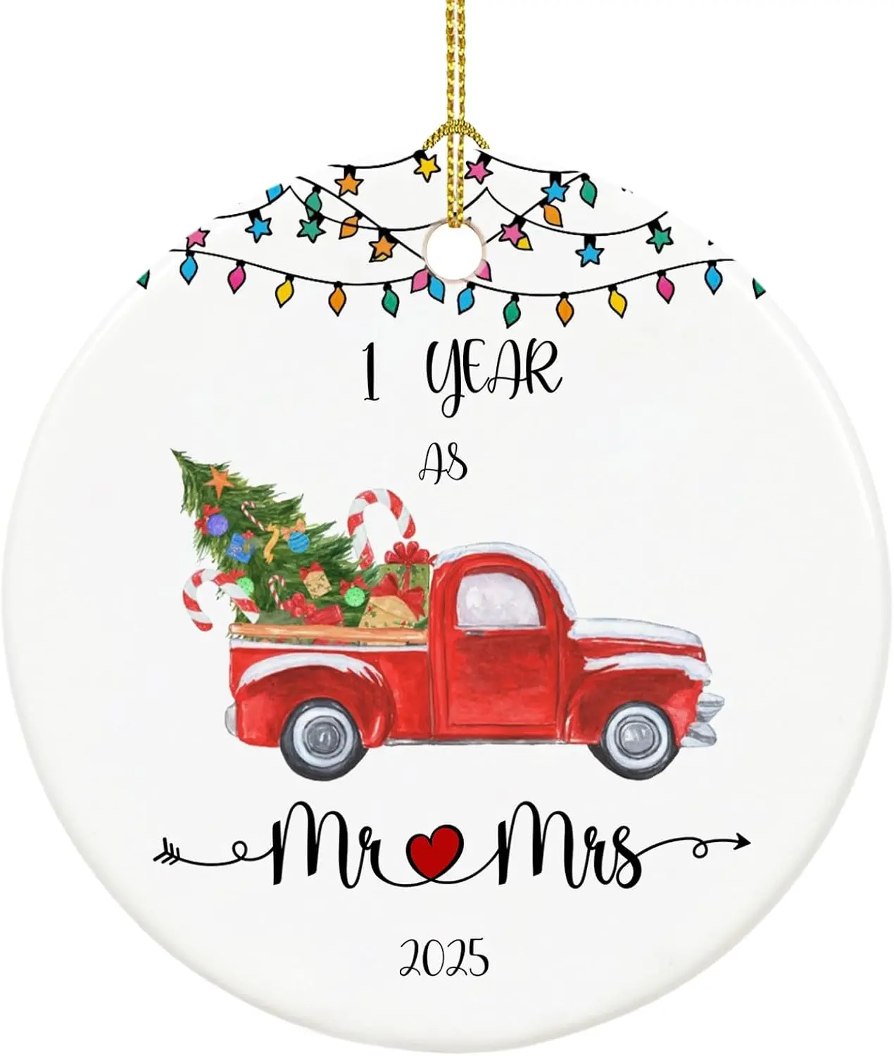 1 Year Anniversary Ornament 2025, 1st Year Mr and Mrs Gifts for Couple, 1 Year Paper Gifts for First Anniversary Keepsake for Home and Christmas Decorations