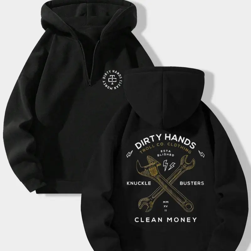 Men's Letter Print Casual Comfy Zipper Zip Up Hoodie, Regular Fit Casual Long Sleeve Graphic Hooded Sweatshirt for Fall & Winter, Men's Top for Daily Wear, Casual Sports Hoodie, Hoodie Print Hoodies, Casual Fitted Hoodie, Printed Hoodies