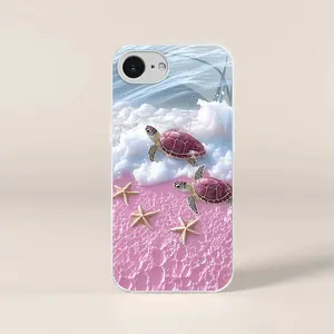 Cute tropical summer vacation phone case, clear coastal island ocean bumper for iPhone 16e — 975