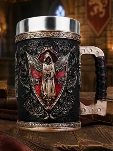 The Armored Kingdom Heaven Angel of Vengeance 16 oz Stainless Steel Mug - Pewter-Bronze & Divine Gold Accents, Hand-Painted Fantasy Collectible Kitchenware Drinkware for Coffee, Tea, Washable Reusable Tumbler
