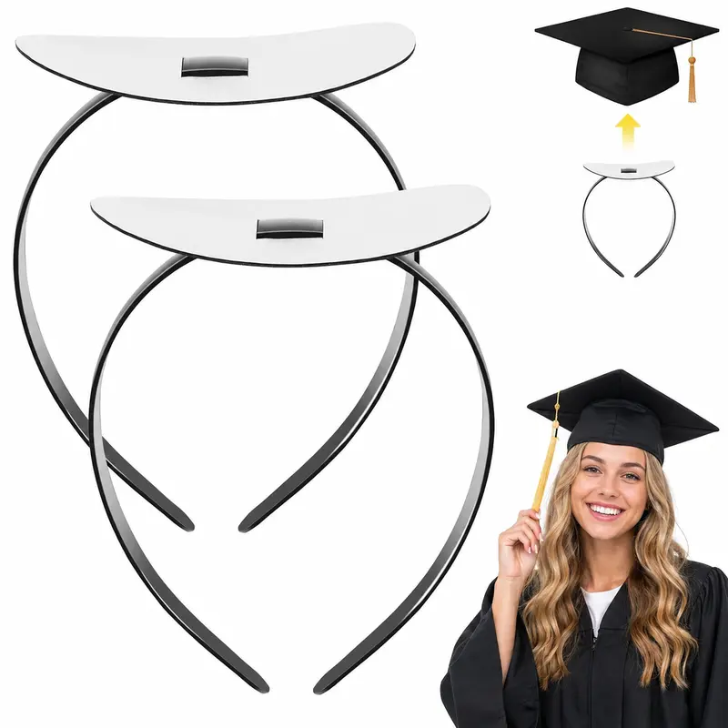 Women's 2-Pack Band-Shaped Grad Cap Headbands, Adjustable Plastic Hair Accessories with Cap Securement & 6H Adhesion Ready, Firm Anti-Fall for Headband Hairstyles, Graduation Gift for Graduates
