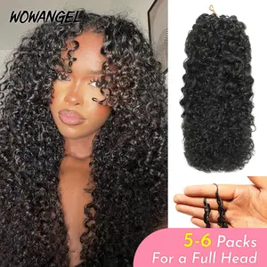 WOWANGEL Burmese Curly Kinky Curly Pre-Separated Feather Crochet Hair Miracle Knots Braids For Braiding Deep Curly Deep Wave invisible Knots Real Human Hair Extensions With String Nature Black Color #SummerVibes