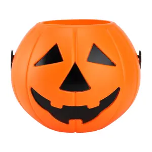 Handheld Pumpkin Bucket Bar Decoration Pumpkin Jar Plastic Lightweight Orange Halloween