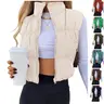 Ommig Women's Retro Casual Cropped Zip‑Up Puffer Vest Stand Collar Sleeveless Lightweight Padded with Pockets