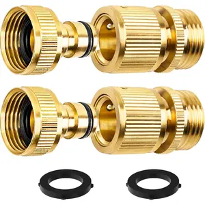 2 count Garden Hose Quick Connect, Durable Quick Connect Hose Fitting, Heavy Duty 3/4 GHT Brass Quick Coupler for  Washers, Sprinklers and Watering Systems