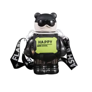 1 Pack Water Bottle, Water Bottle with Straw, 27 fl.oz, Shoulder Strap, Cartoon Style, Food Grade Plastic Drinkware, Lid Silicone Detachable