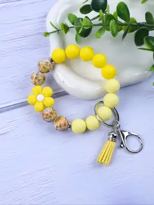 Macaron Color Flower Beaded, Round Floral Beads Handmade Bracelet Style, Stylish Gift for Friends & Family, Perfect for All Occasions, Floral Pattern Keychain