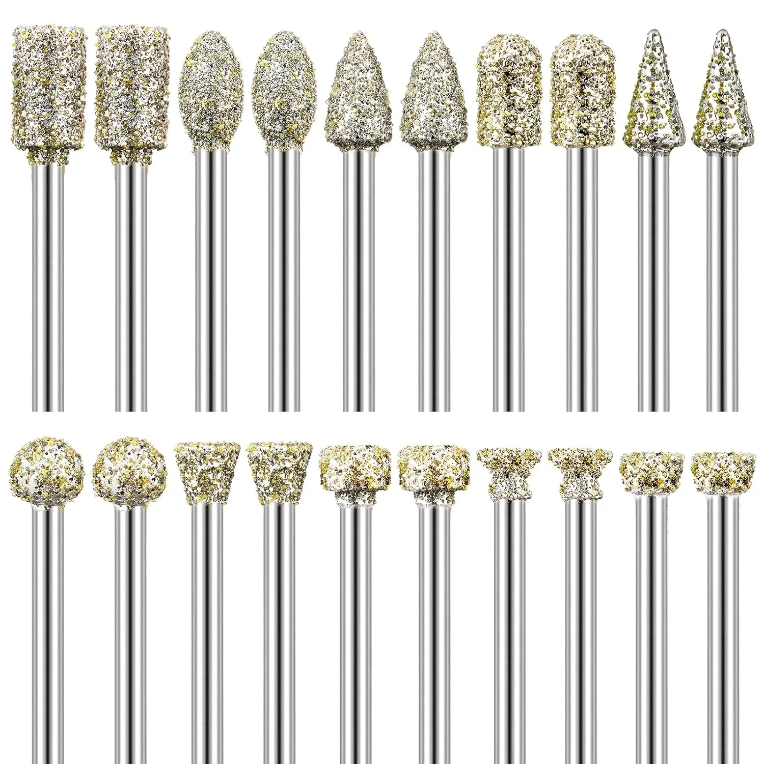 40PCS Diamond Grinding Burr Set, 60 Grit 1/8" Shank Rotary Tool Bits for Stone Carving, Glass Engraving, Jade Polishing, Ceramic Grinding, Agate Sculpting and DIY Crafts