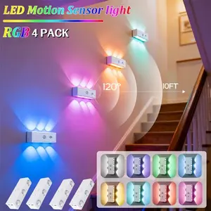 4pcs RGB LED Wall Light with Motion Sensor, Six-Head LED Atmosphere Lighting, Rechargeable, Powered, RGB Light Effect, Ambient Decor Lighting, Ideal for Entryway, Hallway, Bedside, Desk, Closet
