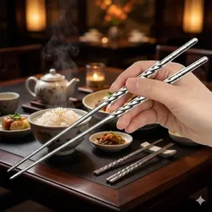 Durable Anti-Slip Stainless Steel Chopsticks Set, Heat-Resistant & Portable for Travel, Camping, Easy-Clean Kitchen & Outdoor Dining Utensils with Non-Slip Tips.