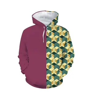 Men's Anime Demon Slayer Cosplay Digital Print Fleece Hoodie - Long-Sleeve Fashion Street Style Sweatshirt with Relaxed Fit, Pockets, Zipper, Battle-Emotion Capturing Fabric