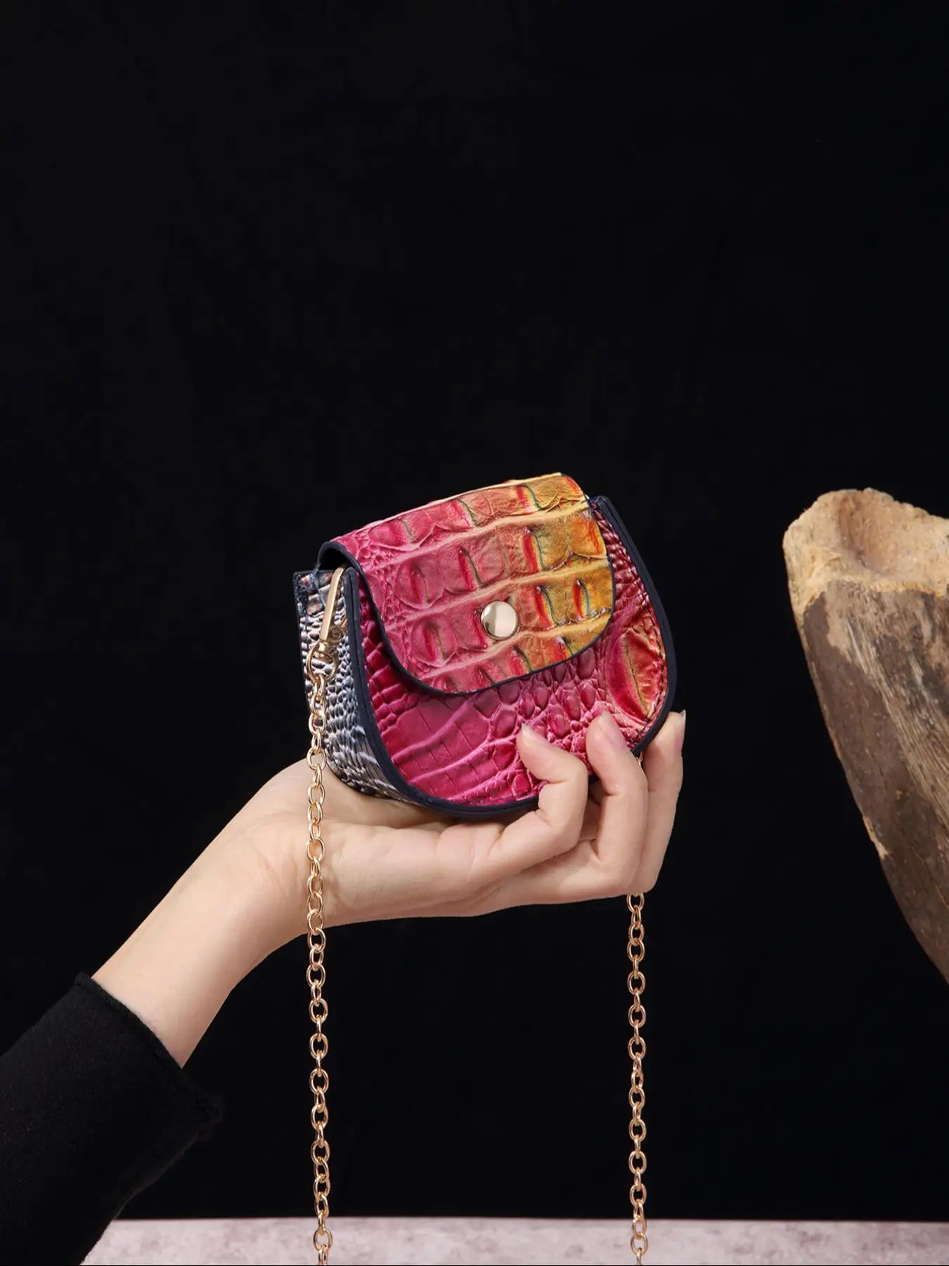 Fashion Random Crocodile Pattern Makeup Bag, Vintage Lipstick Bag Key Storage Crossbody Bag with Chain Shoulder Strap, Portable Make-up Bag for Women