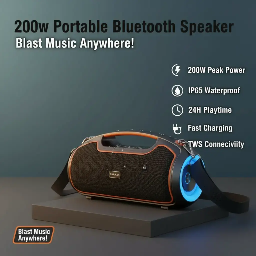 Portable Bluetooth Speakers, 200W Peak Loud Sound and Deep Bass for Party, IP65 Waterproof Wireless Outdoor Speaker w/ 2*Subwoofer/Tweeter/DSP/Bass Boost/Fast Charging/TWS/TF/USB/AUX, 24H Playtime,father'sdaygifts