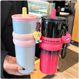 New High-End 316 Stainless Steel Ice Cup with Ceramic Inner Lining, Simple and Fashionable Car Water Bottle with Straw