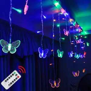 Butterfly Curtain Lights, 13ft 96 LED USB Window Fairy Lights 16 Butterflies 8 Modes  Twinkle Timer String Lights with Remote for Room Bedroom Wall Ceiling Party Wedding Christmas