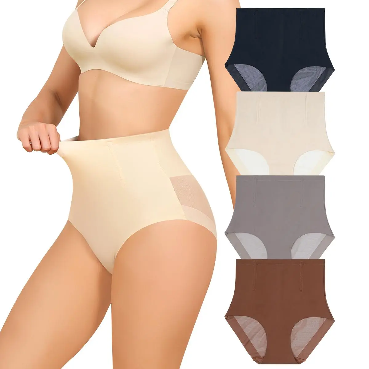 LEVAO Women's Seamless Shapewear Panties, High Waisted Tummy Control Underwear, Body Shaping Briefs