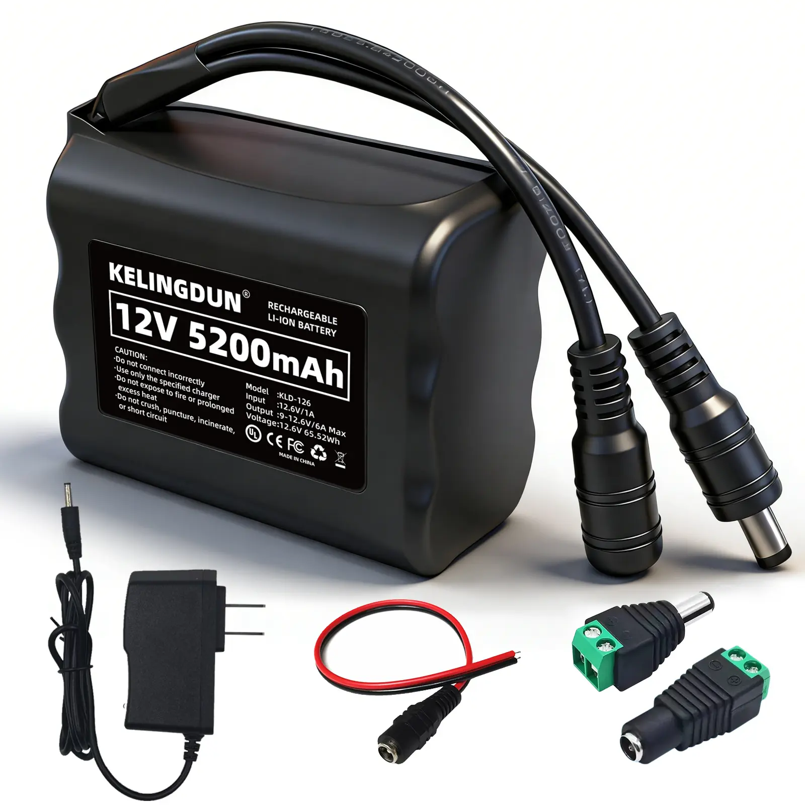 12V 5200mAh High-Capacity Rechargeable Lithium-Ion Battery Pack - Li-Ion Camera Batteries, Includes Charger, Adapter, Compatible with 12V Security Cameras, RC Cars
