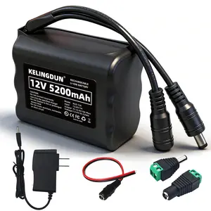 12V 5200mAh High-Capacity Rechargeable Lithium-Ion Battery Pack, suitable for 12V devices (security cameras, bike lights, LED strip lights, DIY projects, RC cars, solar panels) — Includes charger and adapter