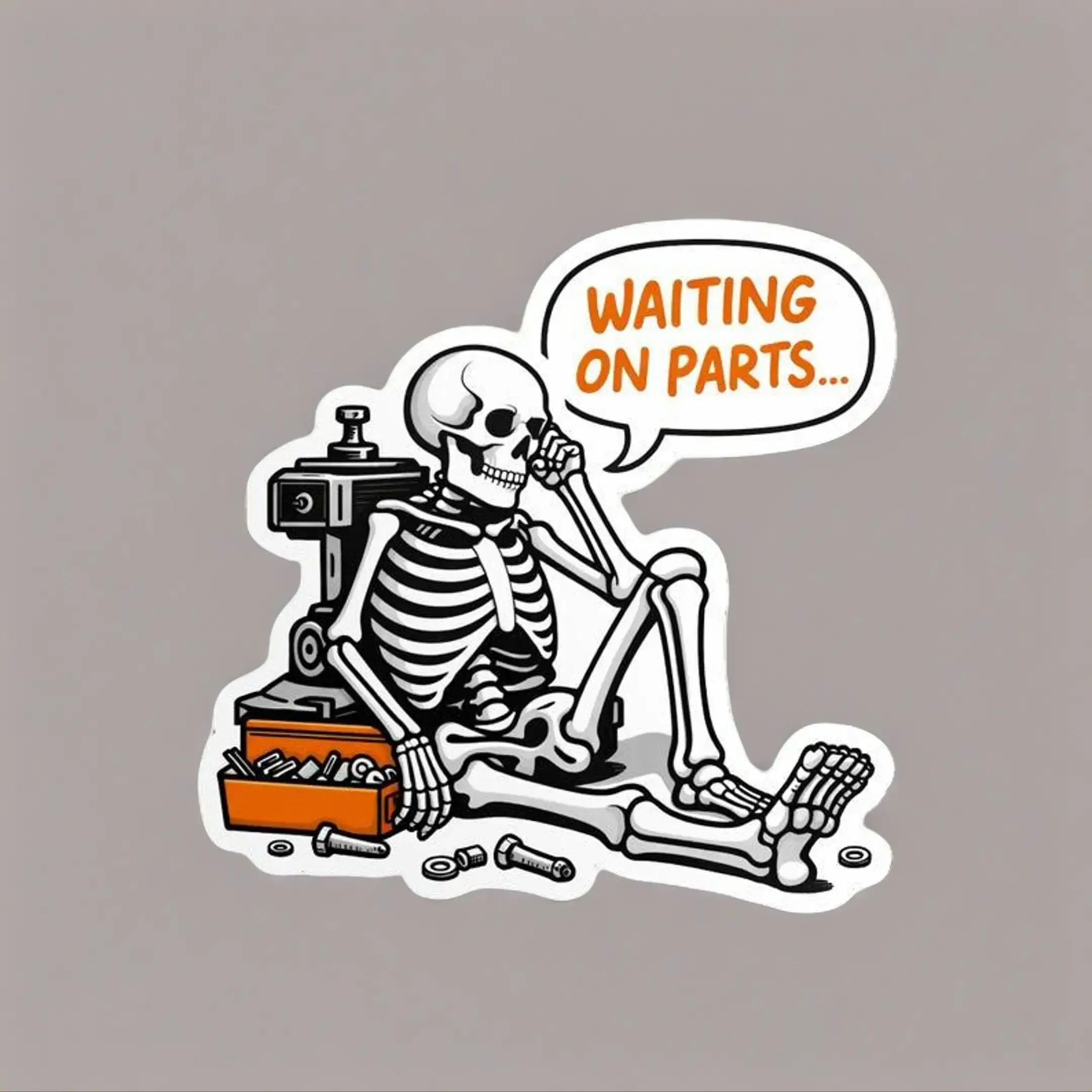 Waiting On Parts Sticker, Funny Blue Collar Mechanic Skeleton Sticker, Funny Vinyl Sticker for Laptops, Cars, and Water Bottles Car Decal