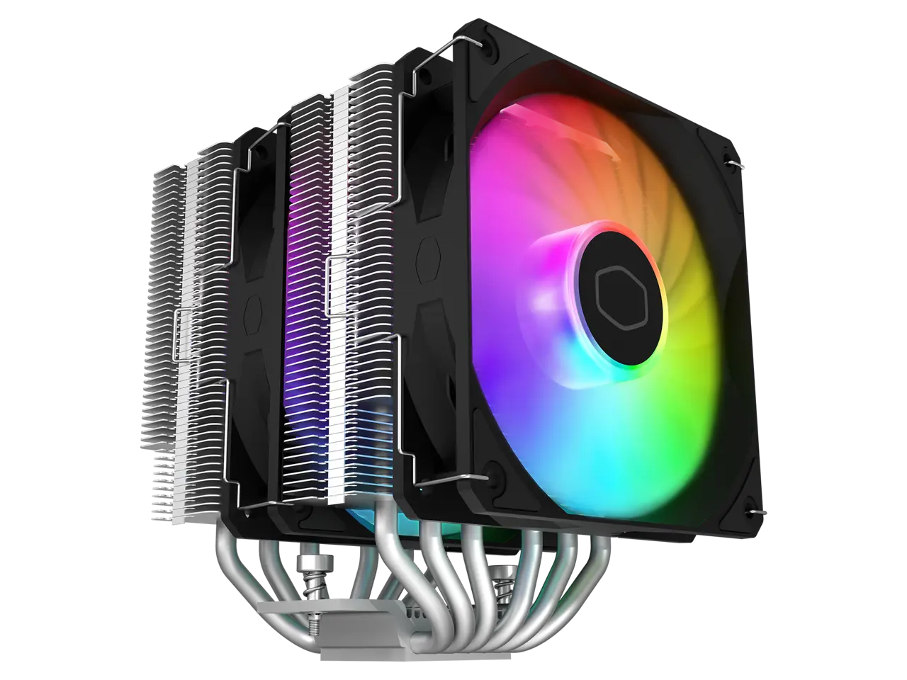 Cooler Master Hyper 620S Dual Tower CPU Air Cooler, ARGB Sync, 120mm PWM Fan, 6 Copper Direct Contact Heat Pipes, 154.9mm Tall, Brackets AMD Ryzen AM5/AM4, Intel LGA 1851/1700/1200 (RR-D6NA-17PA-R1)