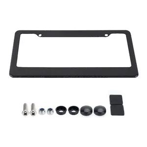 Carbon Fiber License Plate Frame- 100% Real Carbon Cloth Wrapped Stainless Steel Car Tag Cover, 1 Pack Black Holder with Anti Theft Screws Caps, Wide Edge 2 Hole