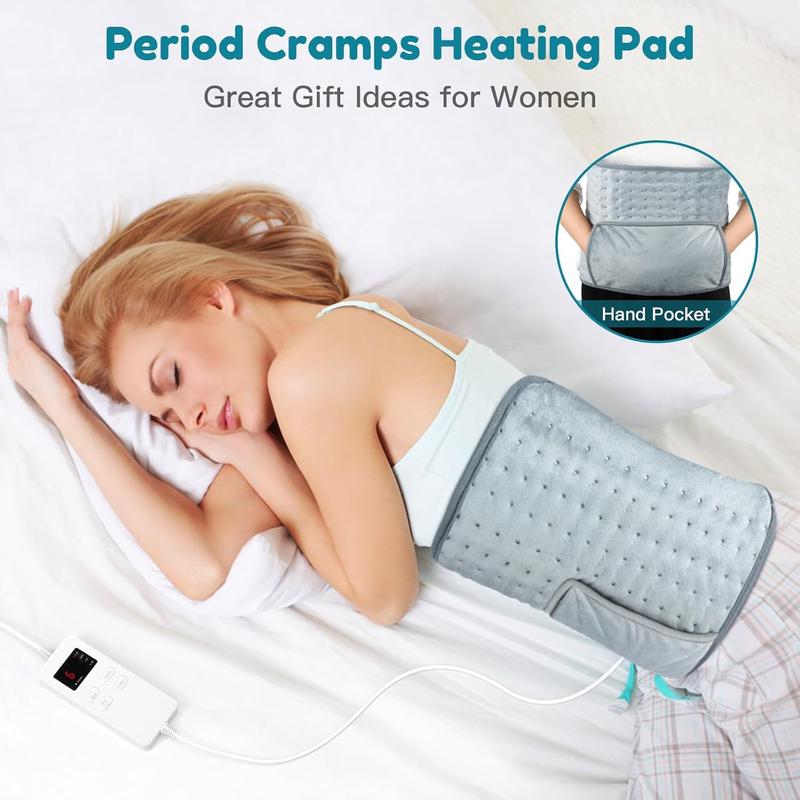 Heating Pad for Back Pain Relief Electric Heating Pad Wrap for Period Cramps Lower Back Neck Shoulders Pain Relief 6-Hour Auto Shut Off 12x24 Heated Pad + 20" Belt Adjustable 4 Timer 6 Heat Level
