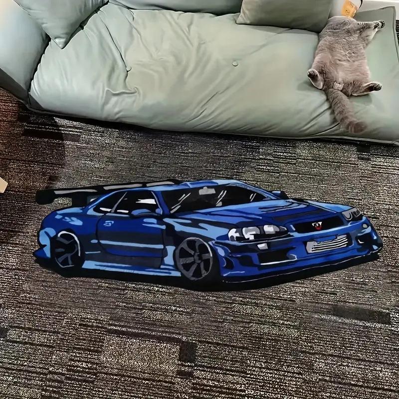 Cartoon Car Shaped Rug, Soft Plush Floor Mat, Decorative Carpet for Home Living Room Bedroom, Vanity Decor Accessories, Gift for Boy, Cartoon Pattern Rug