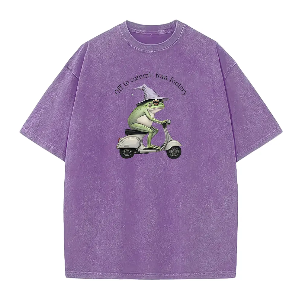 “Off to Commit Tom Foolery” Frog T-Shirt — funny weirdcore sayings, unique tee for adults (men/women), meme graphic, sarcastic
