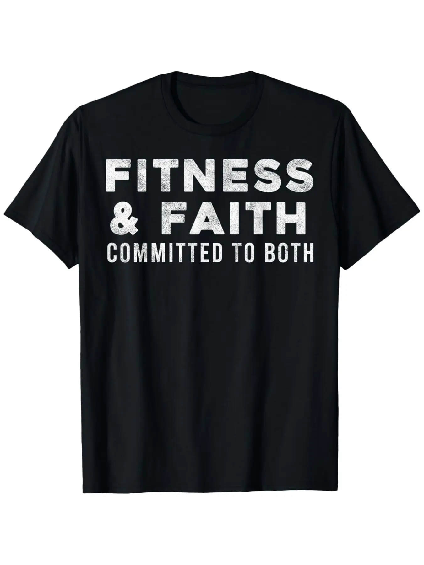 Fitness & Faith Committed To Both Vintage Distressed Motivational Christian Gym Graphic T-Shirt, Religious Workout Training Men  Crew Neck Cotton Tee