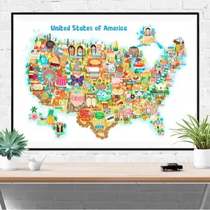 USA Map Poster - Map of USA - USA Map - Illustrated usa Map - Wall Art - Home Decor - Home Gift - Poster Gift