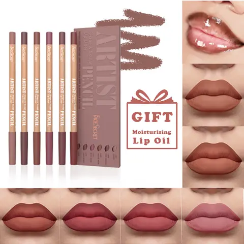 【Buy 1 Get 1 Free】6-Piece Nude Waterproof Long-Lasting Lip Liners + Free Moisturizing Lip Oil – Halloween Gift & Everyday Makeup