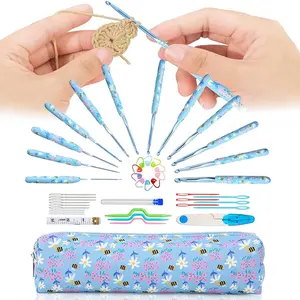 Ergonomic Aluminum Crochet Hooks Set, Crochet Kit, Soft Handle, 12 Sizes 2.0mm-8.0mm, Ideal for Beginners & DIY Knitting Enthusiasts, Christmas Gift