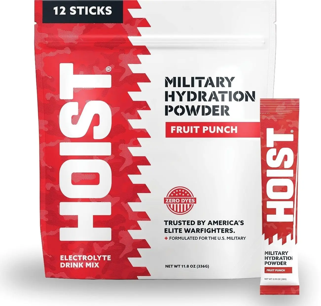 HOIST Electrolyte Drink Mix Powder Sticks – Rapid Rehydration, Military Hydration Formula – Fruit Punch (12 Single-Serve Packs)
