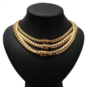 Hip Hop Bling Gold Color Cuban Link Chain Necklaces Tank Chain Men'S Whip Chain Men Rapper Jewelry