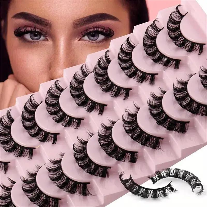 Fluffy False Eyelashes, Fake Lashes, 10 Pairs Natural Look Eyelash Extensions, Self Grafting Curl Eyelashes, Eyelash Extensions Kit, Eye Makeup Enhancement False Eyelashes for Women & Girls, Makeup Products