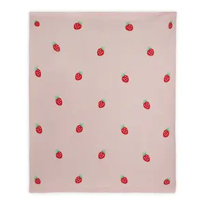 Organic Cotton Jacquard Knit Baby Blanket - Strawberry by Viverano Organics
