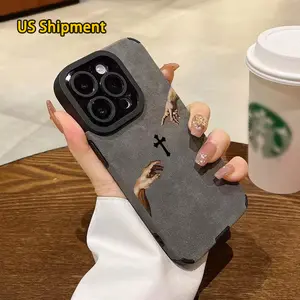 "The Creation of adam" Pattern Fine Hole Imitation Leather Phone Case Compatible with iPhone 17 phone case 16 15 14 iphone 13 phone case 12 11 Pro Max Plus XS Max Heavy Duty Anti-Drop Protective Phone Case anxiety  phone  cases