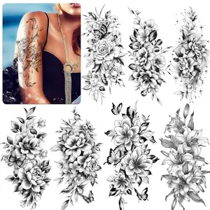 12 Sheets Sexy Temporary Tattoos for Women, Half Arm Flowers Fake Tattoos Sleeve, Temp Realistic Tattoo Stickers for Adults Girls Shoulder Arm Leg Back