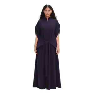 Navy Blue Short Sleeve High Neck Plus Size Japanese Kimono Jumpsuit LEA