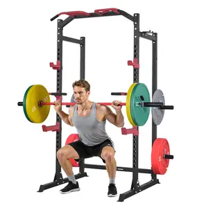 Power Cage And Power Rack With Adjustable Height For Home Gym, Multifunctional Barbell Squat Rack, Strength Training Equipment, Includes J-Hooks, Dip Bars, Pull-Up Bar, Bench Press Attachments And Additional Fitness Accessories