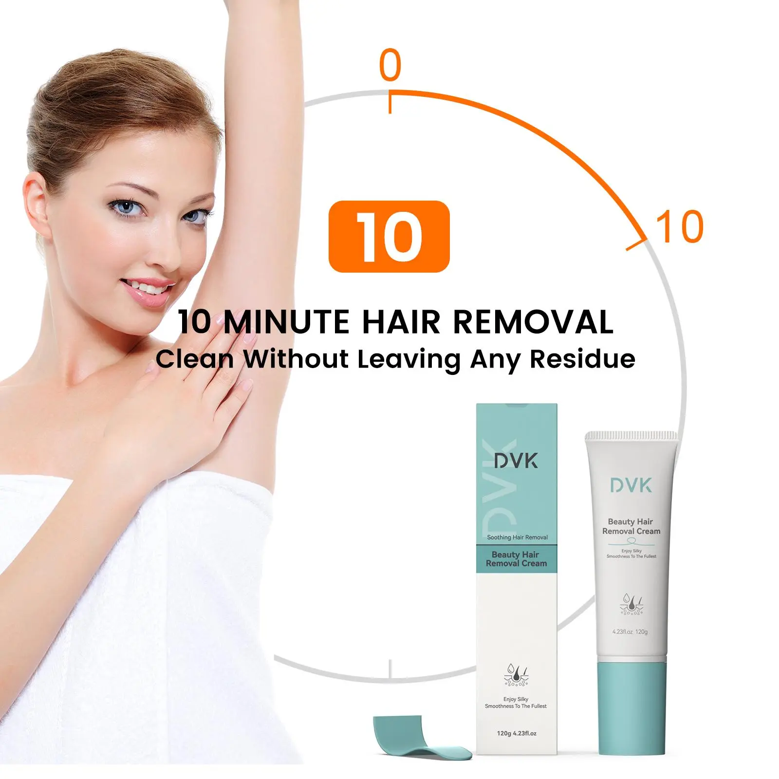 DVK Professional Hair Removal Cream For ALL Skin Types, Painless Tested Depilatory Cream For Bikini Line, Legs, Arms, Underarms, Silicone Lip with Tool