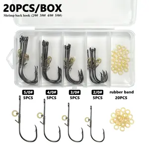 20 Piece Live Shrimp Hook Set with 20 Hooks and 20 Rubber Rings, Ideal for Sea Fishing and Rock Fishing Accessories