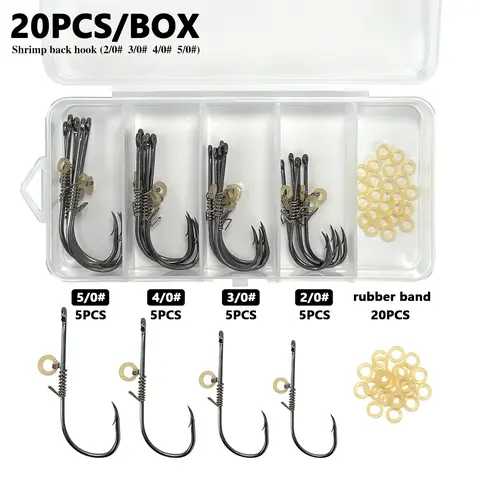 20 Piece Live Shrimp Hook Set with 20 Hooks and 20 Rubber Rings, Ideal for Sea Fishing and Rock Fishing Accessories, Fishing Supplies, Durable Fishing Gear